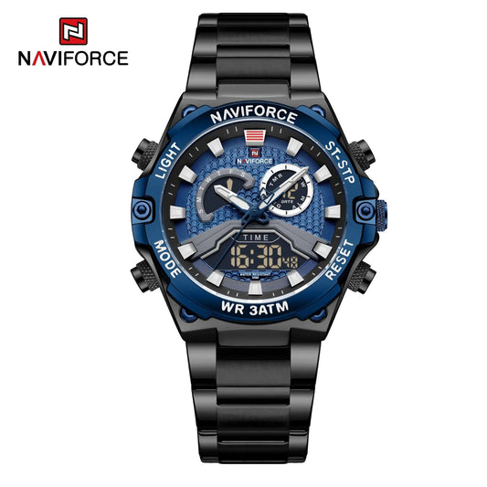 NAVIFORCE 9207 Stainless Steel Men's Watch: Black Blue and Silver Black