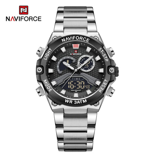 NAVIFORCE 9207 Stainless Steel Men's Watch: Silver Black and Black Blue