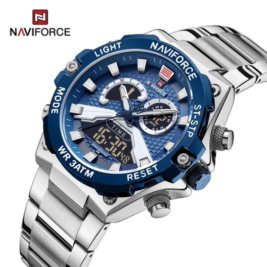 NAVIFORCE 9207 Stainless Steel Men's Watch: Silver Blue and Silver Green