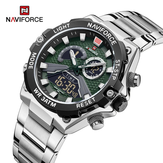 NAVIFORCE 9207 Stainless Steel Men's Watch: Silver Green and Silver Blue