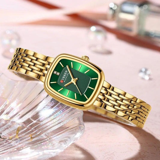 CURREN Stainless Steel Ladies Watch: Gold Green/Silver Blue