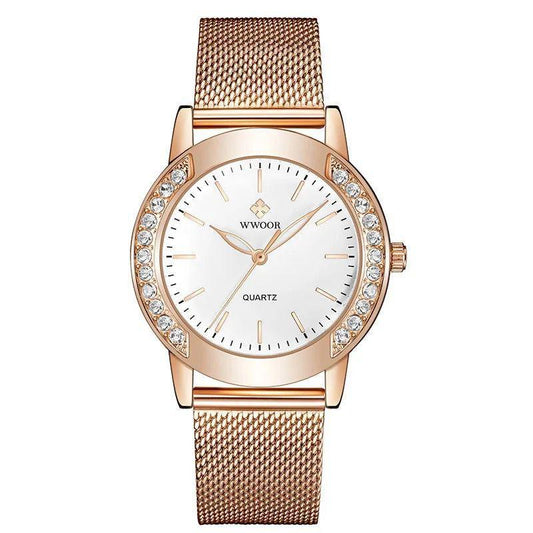 WWOOR 8877 Ladies Watch, Mesh Strap: Gold/Black