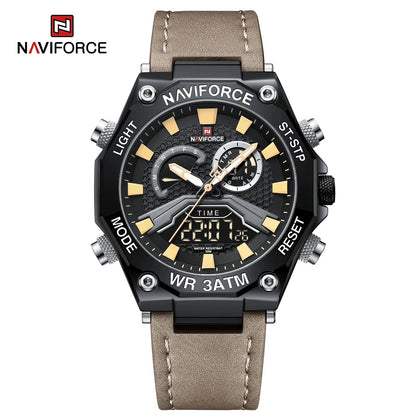 NAVIFORCE NF9220 Leather Strap Men's Watch: Black/Brown