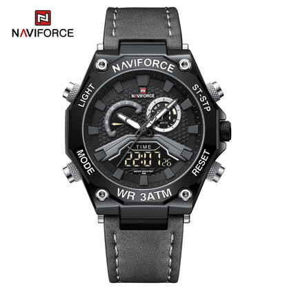 NAVIFORCE NF9220 Leather Strap Men's Watch: Silver/Black