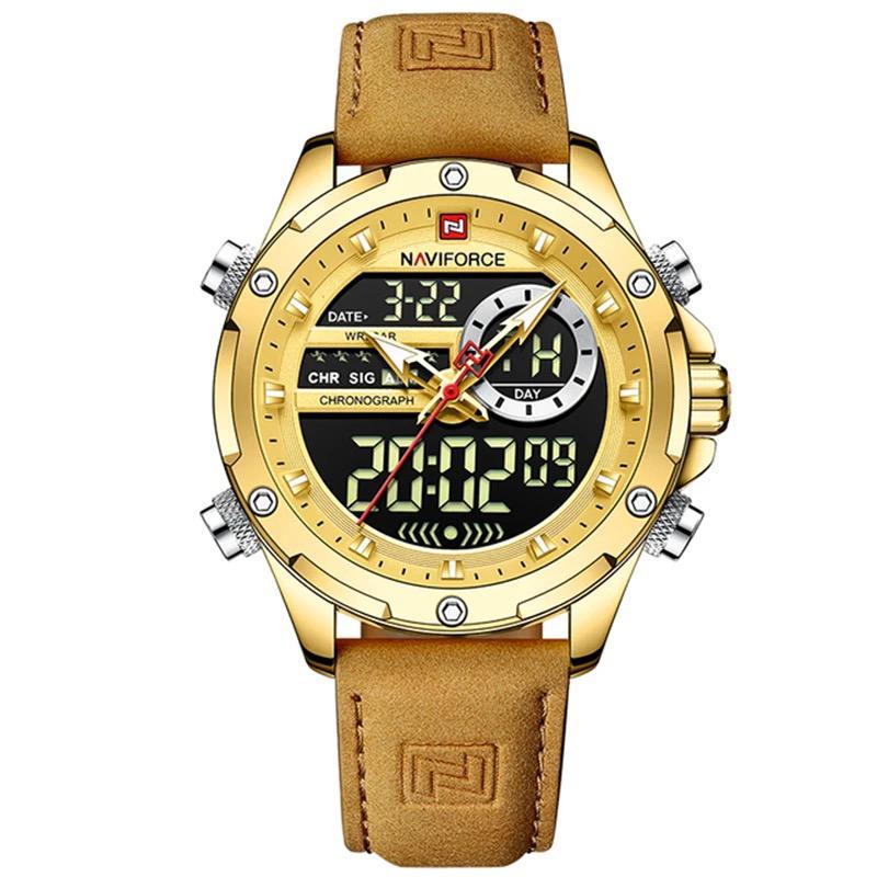 NAVIFORCE NF9208 Leather Strap Men's Watch: Gold