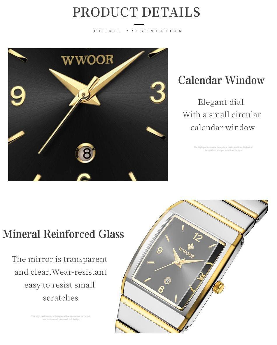 WWOOR Waterproof Men Quartz Watch: Gold