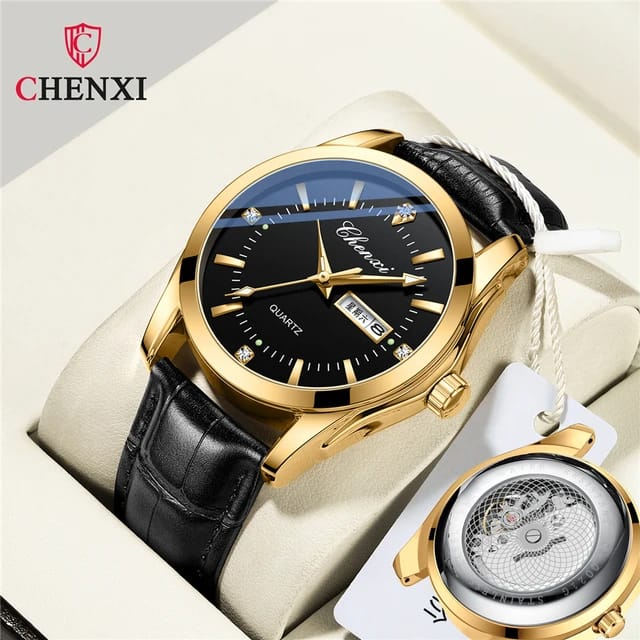 CHENXI CX-0021 Leather Strap Men's Watch: Blue and Black