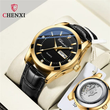 CHENXI CX-0021 Leather Strap Men's Watch: Blue and Black