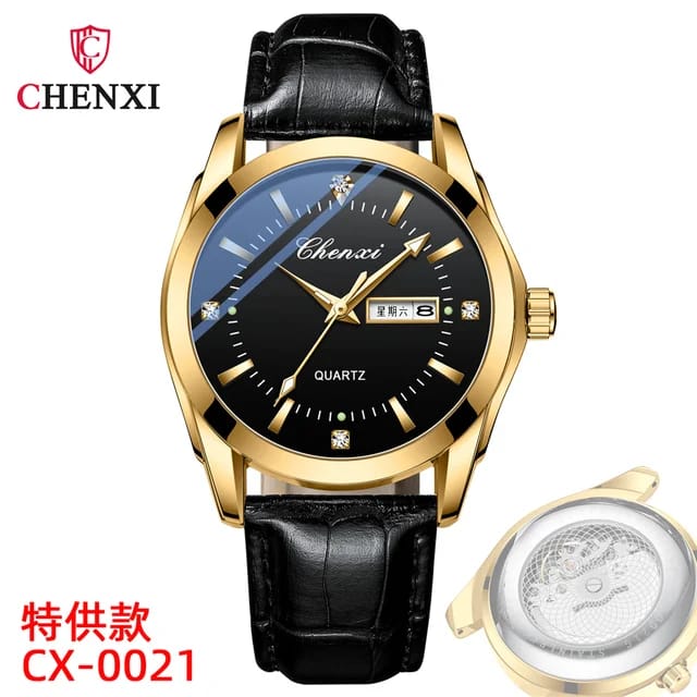 CHENXI CX-0021 Leather Strap Men's Watch: Blue and Black